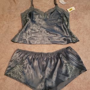 NWT In Bloom Satin & Lace Two-Piece Lounge Set Size XL